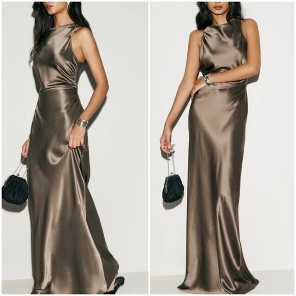 Reformation Dresses & Skirts - NEW Reformation Anaiis Long Silk Backless Dress Morel Brown | US 6 UK 10